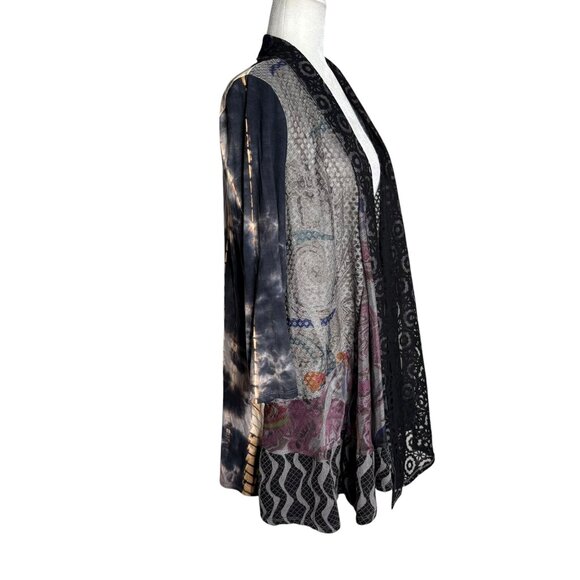 Ali Miles Mixed Media Open Front Cardigan Large Rayon Blend Multicolor Duster - Picture 5 of 9